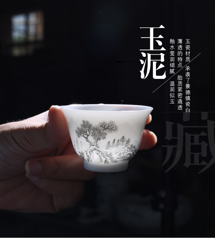 Jingdezhen up the fire which high - grade checking ceramic cups master cup hand - made kung fu tea set sample tea cup single CPU