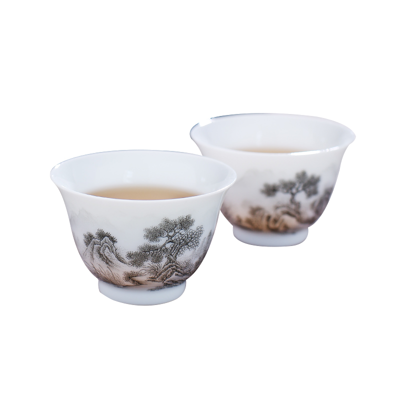 Jingdezhen up the fire which high - grade checking ceramic cups master cup hand - made kung fu tea set sample tea cup single CPU