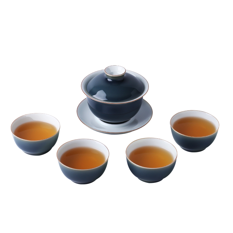 Jingdezhen blue ji 4 household kung fu tea set suit small set of simple modern new ceramic tea cup set