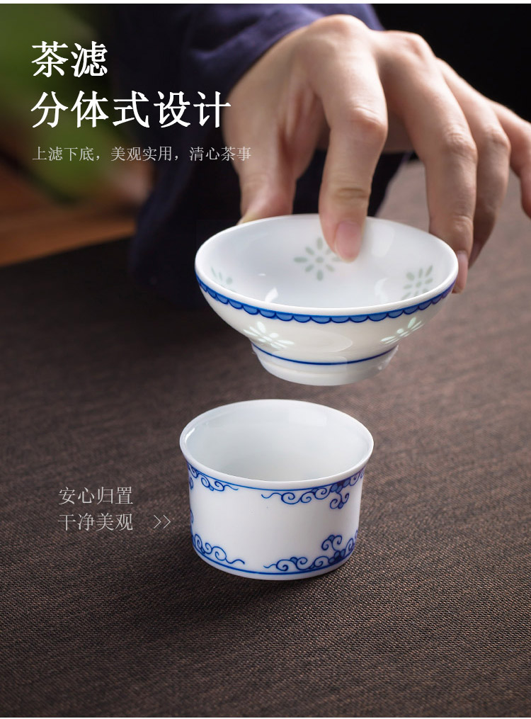 Jingdezhen up the fire which is blue and white and exquisite kung fu tea sets hand - made ceramic teapot teacup small office