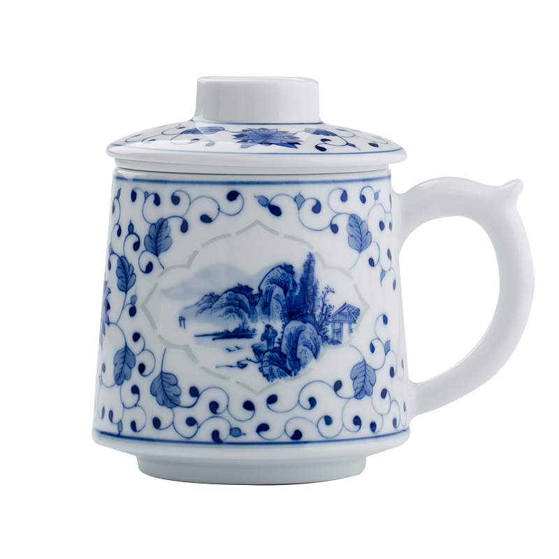 Jingdezhen up the fire which hand - made filter tea cups of large capacity and exquisite blue and white porcelain office keller ceramics