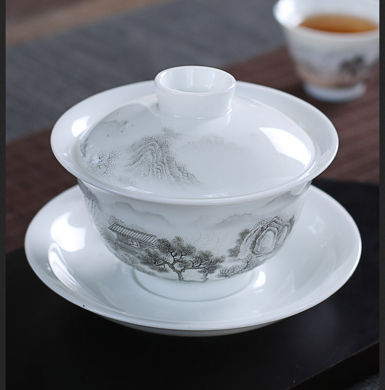 Jingdezhen up the fire which is pure manual tureen single kung fu tea set ceramic cups tea bowl three bowls