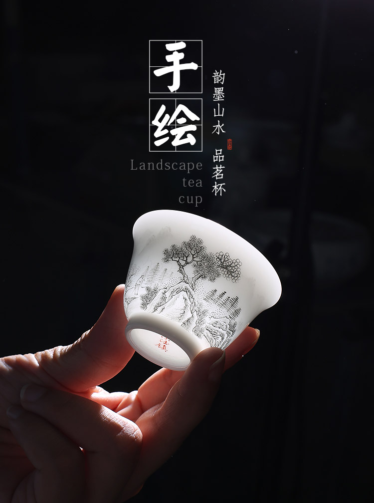 Jingdezhen up the fire which high - grade checking ceramic cups master cup hand - made kung fu tea set sample tea cup single CPU