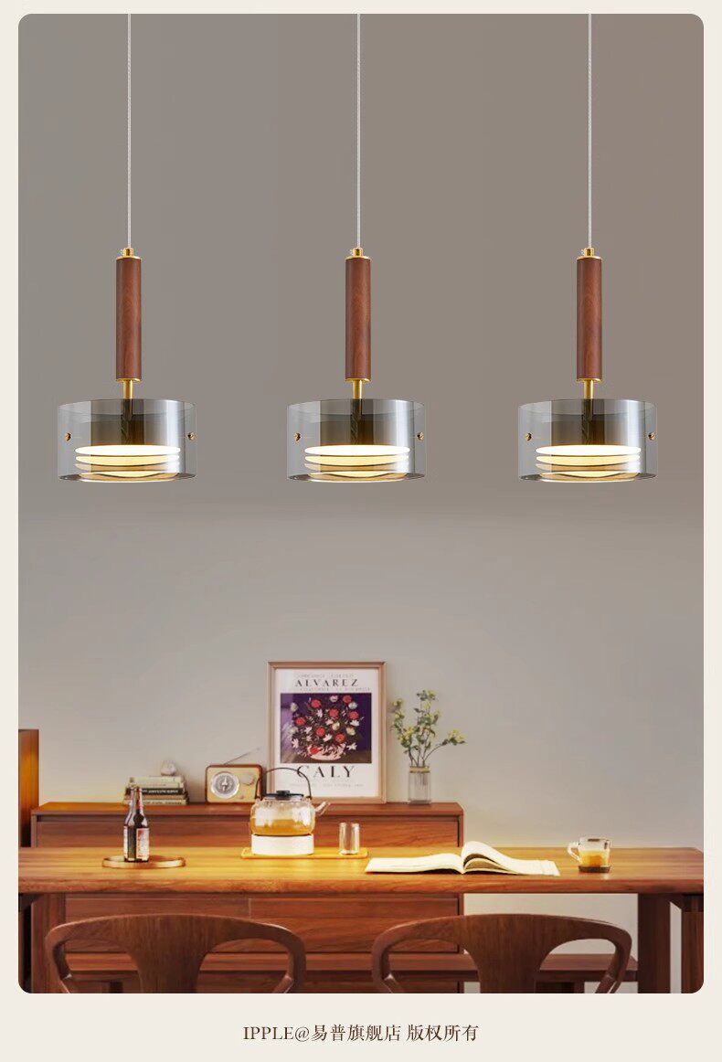 Ресторан люстра 胡桃木餐厅灯吊灯新中式简约家用餐桌玻璃吧台茶室灯三头意式灯具 Other home