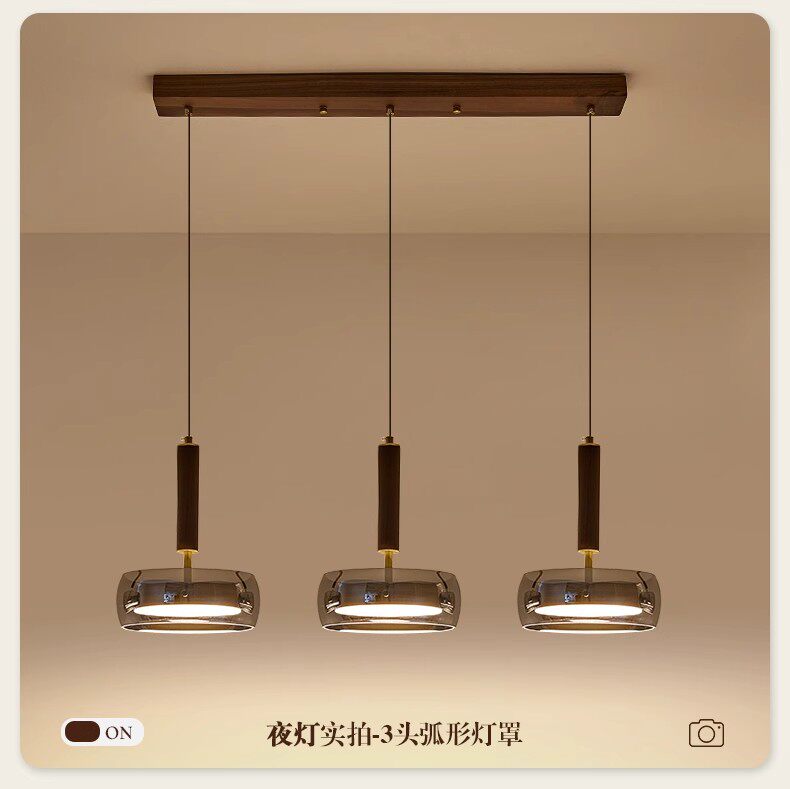 Ресторан люстра 胡桃木餐厅灯吊灯新中式简约家用餐桌玻璃吧台茶室灯三头意式灯具 Other home