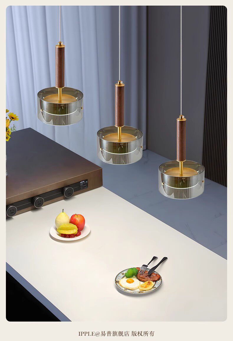 Ресторан люстра 胡桃木餐厅灯吊灯新中式简约家用餐桌玻璃吧台茶室灯三头意式灯具 Other home