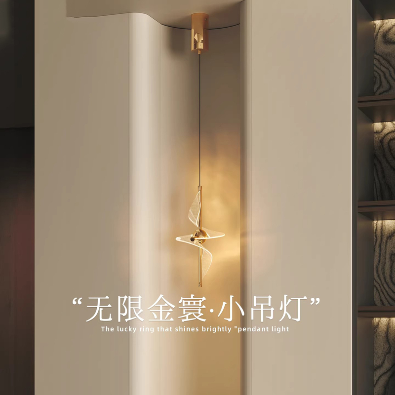 Infinite Golden Globe Artistic Acrylic Bedside Pendant Light Hallway Entrance Design Light Luxury High-End Adjustable Pendant Light