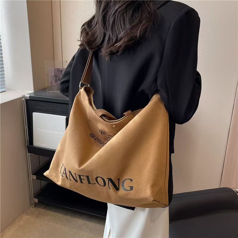 Japanese-Style Canvas Crossbody Bag for Men and Women, Washed Canvas Thickened Tote Bag, Large Capacity Trendy Urban Literary Student Bag