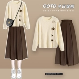 Демисезонное цветное платье, свитер, юбка в складку, комплект, коллекция 2022, подходит для подростков, в западном стиле