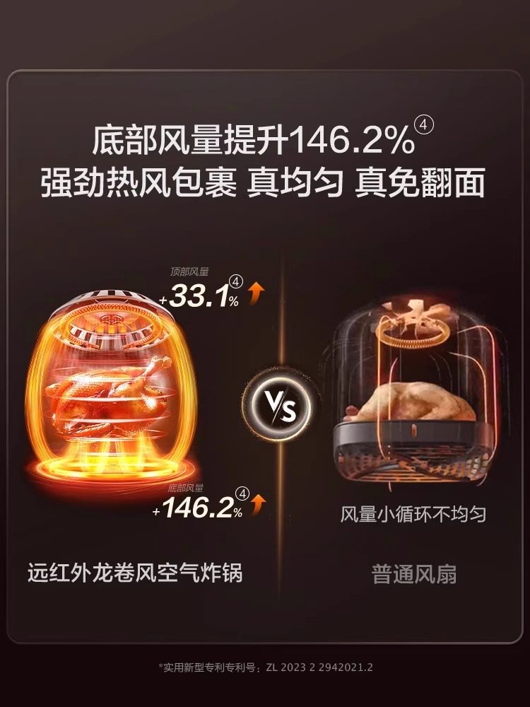 Supor Air Fryer Household 2025 New Far Infrared Flip-Free Visual Large-Capacity Cooking Electromechanical Fryer