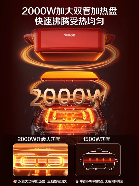 Supor split multifunctional cooking pot split electric hot pot roast roast roast shabu multifunctional electric cooking pot