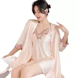 Летняя шелковая пижама, тонкий сексуальный комплект, весенний летний банный халат, короткий рукав, эффект подтяжки