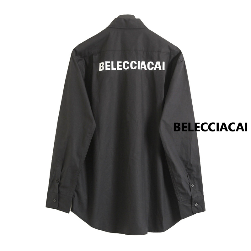 Belecciacai Autumn and Winter New Product with Letter Print on the Back, Long-Sleeved Loose Shirt, Same Style for Men and Women, Slimming Look
