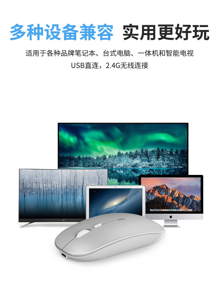 Wireless Mouse, Silent, Bluetooth Dual-Mode Mouse, Rechargeable, Gaming, Office, Laptop, Long Battery Life