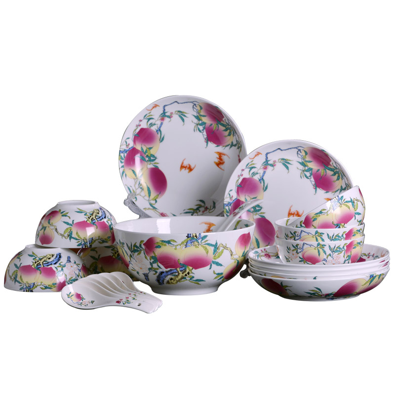 Jingdezhen porcelain home dishes dishes combine Chinese style suit He Shoutao bowl to send gift ipads China tableware plate