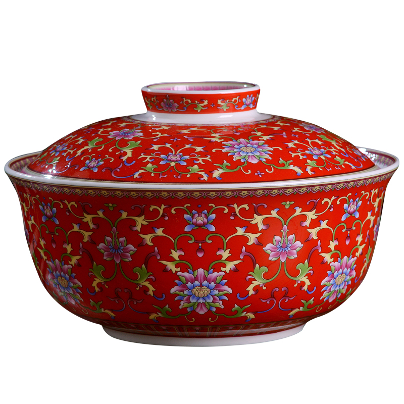 Jingdezhen famille rose porcelain mercifully rainbow such use household with cover a small bowl of soup bowl factory dormitory tableware use of microwave oven
