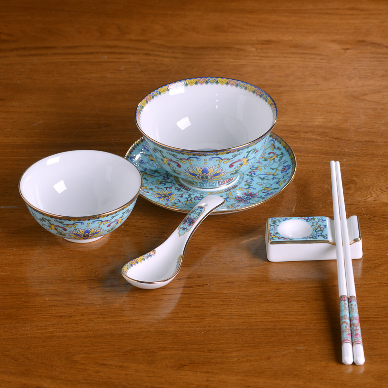 Jingdezhen ceramic bowl Chinese style household bowls of ipads plate tableware custom suit enameled bowl palace hotel restaurants