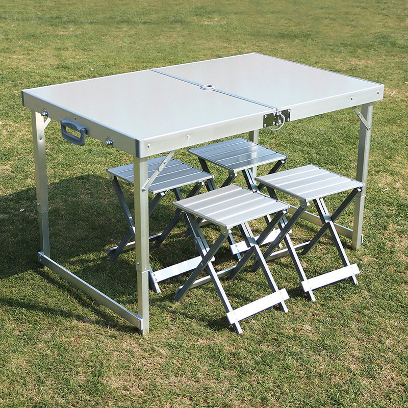 Outdoor folding table and chair set aluminum alloy BBQ picnic assembly self-driving cruise car on-board camping table and chair