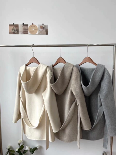 Зимняя двусторонная кашемировая длинная атмосферная короткая толстовка с капюшоном, шерстяное пальто, средней длины