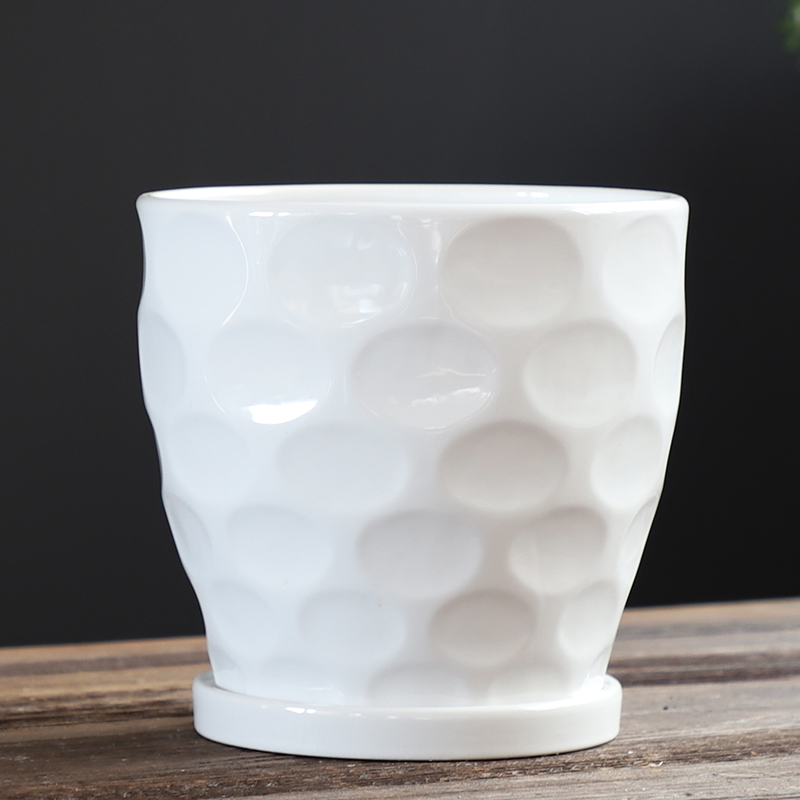 Flowerpot ceramic creative Nordic contracted large extra large, black and white with tray indoor and other household special offer a clearance