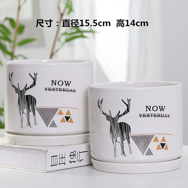 Flowerpot ceramics in northern wind large number contracted household money plant bracketplant fleshy white big tray specials