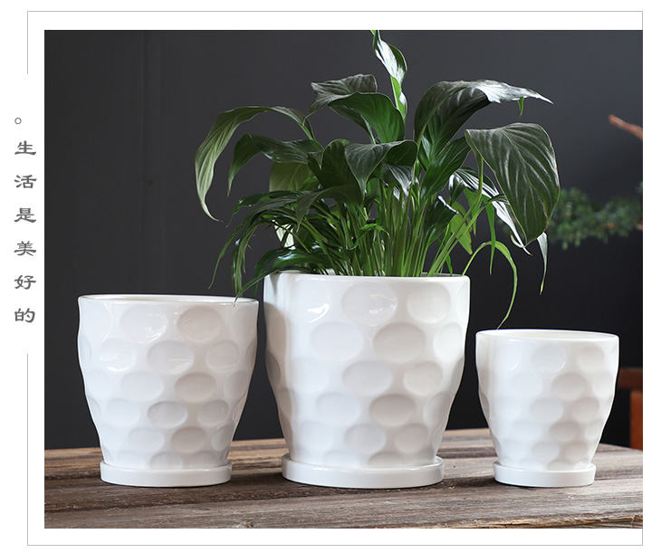 Flowerpot ceramic creative Nordic contracted large extra large, black and white with tray indoor and other household special offer a clearance