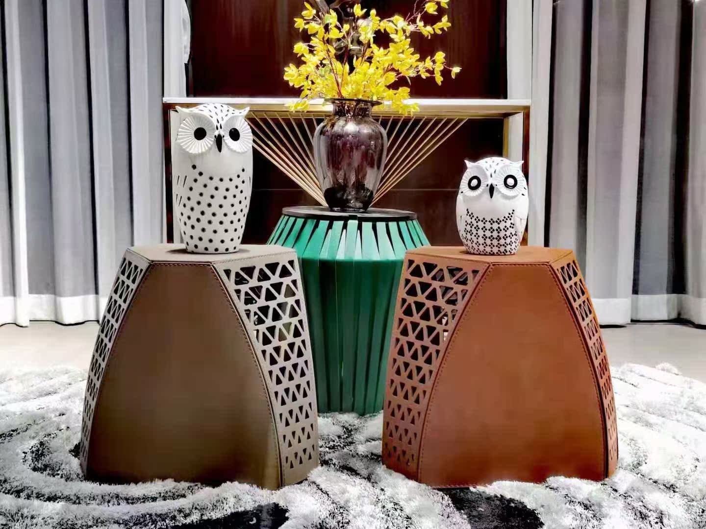 Factory direct Italian light luxury saddle leather crusty hollow low stool fashion simple creative net red footrest chair