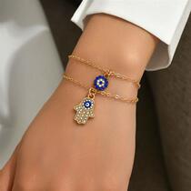 Latin American Retro Commuting Fatima Hand Pendant Bracelet Fashion OL Devils Eye Stacked Hand Jewelry Set for Men and Women