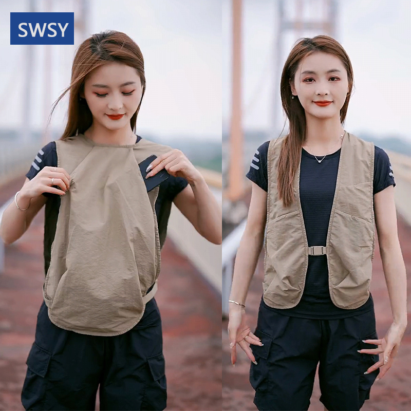 Swsy Summer Thin Backpack-Style Multi-Pocket Workwear Sleeveless Vest for Men and Women Breathable Vest Outdoor Functional Jacket
