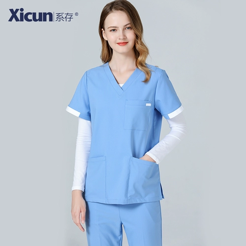 系存 Эластичная легкая и тонкая летняя быстросохнущая униформа врача для работы, короткий рукав