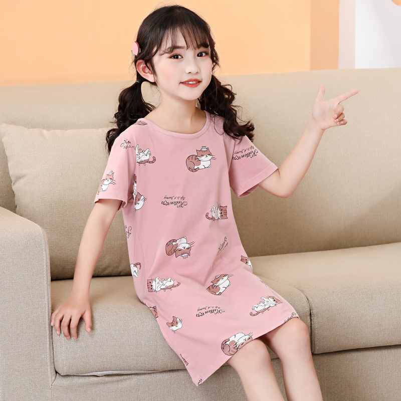 Children Sleeping Dress Pure Cotton Summer Thin short sleeves Girl Clothing Girl Pyjamas Wind Little Girl's Home Conserved Middle School Boy