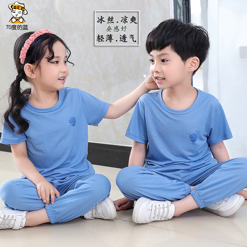 Children's pajamas summer skinny skinny skinny skin-conditioning short sleeve suit for children in children's trousers