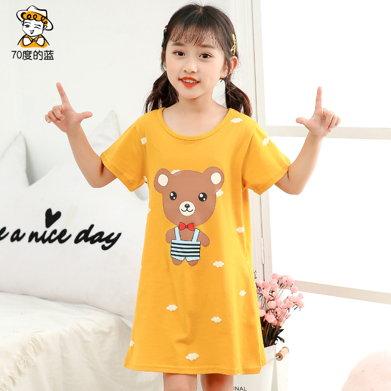 Girls nightdress cotton summer thin short sleeves children's clothes girls nightwear princess style children's homewear in the middle of the big children