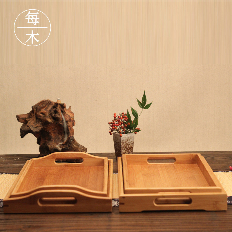 Bamboo rectangular European-style debatable solid wood mass size code tea tray tea road water glass containing photographic and photo props