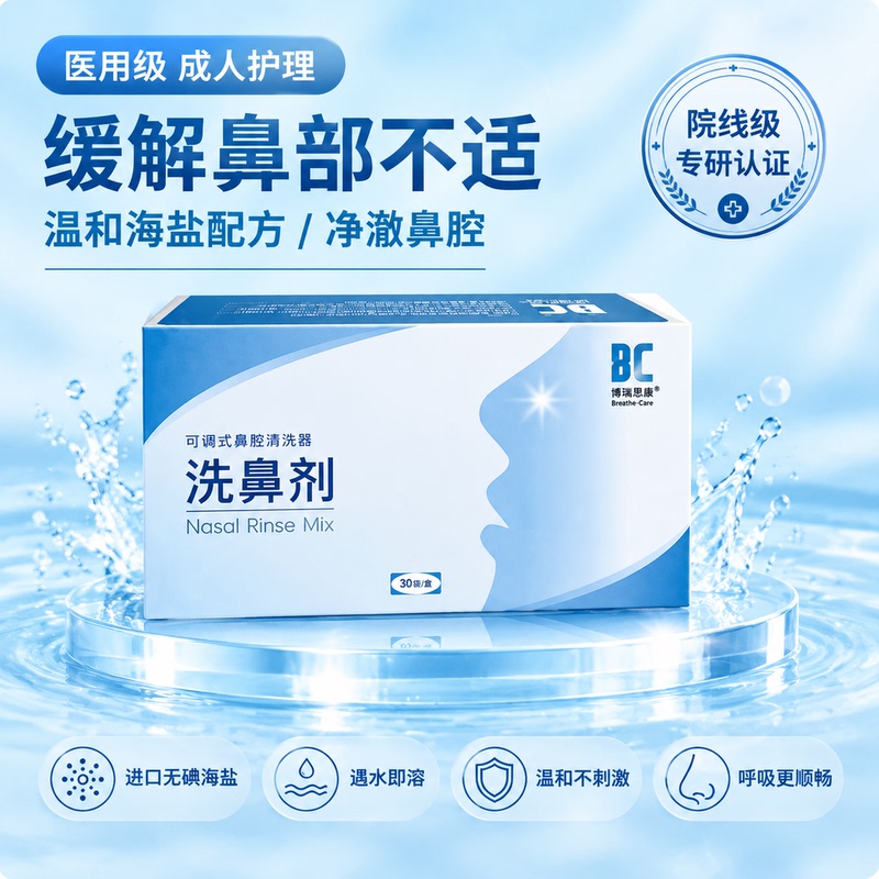 Boriscon Adult Nasal Wash Salt Nasal Cleanser for Nasal Discomfort and Nasal Sensitivity Sea Salt Water 0.9% Isotonic Nasal Wash Salt