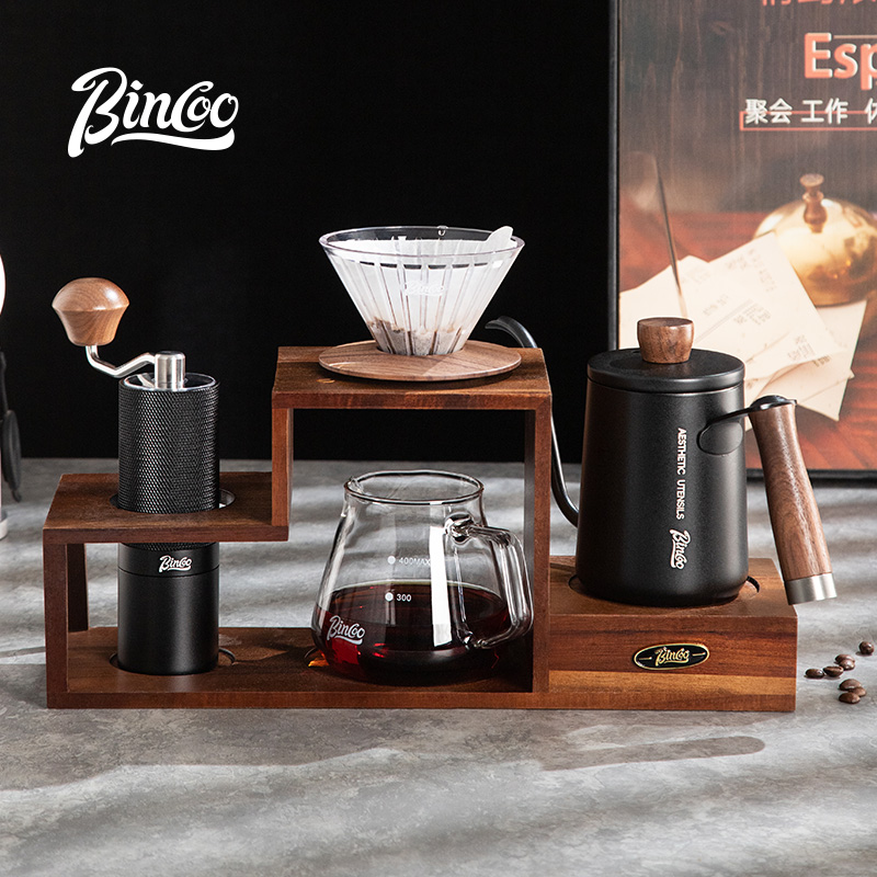 Bincoo ハンドブリューコーヒー収納ラック コーヒーポット フィルター カップラック 収納ラック コーヒー器具 木製ブラケットセット