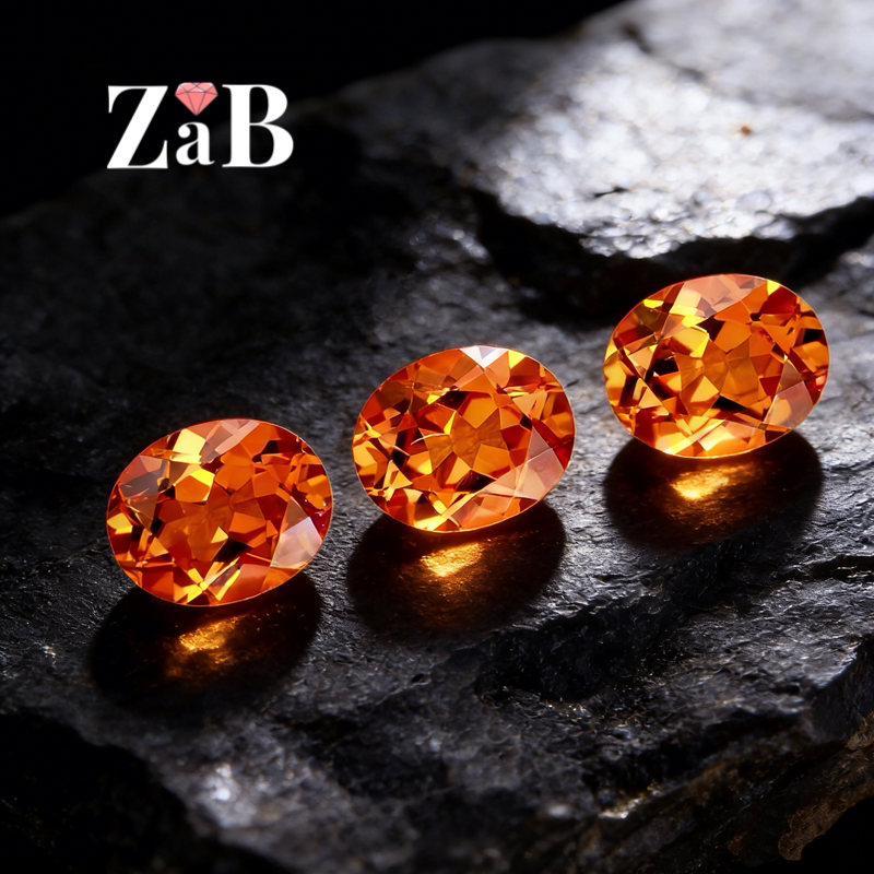 Orange blue bufanta color spessartite garnet African oval loose stone ring with loose diamonds on the ring surface