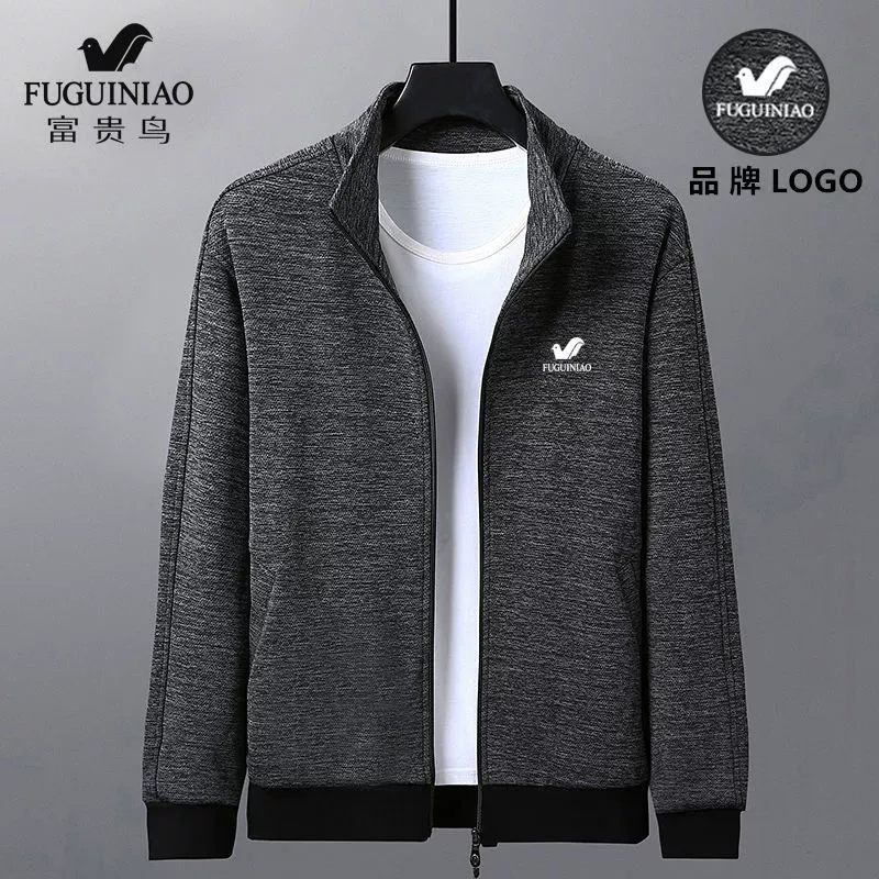 [Fuguiniao] Thu đông mới áo len nam cổ đứng áo khoác cardigan thể thao áo khoác cha jacket - Thể thao lông cừu / jumper