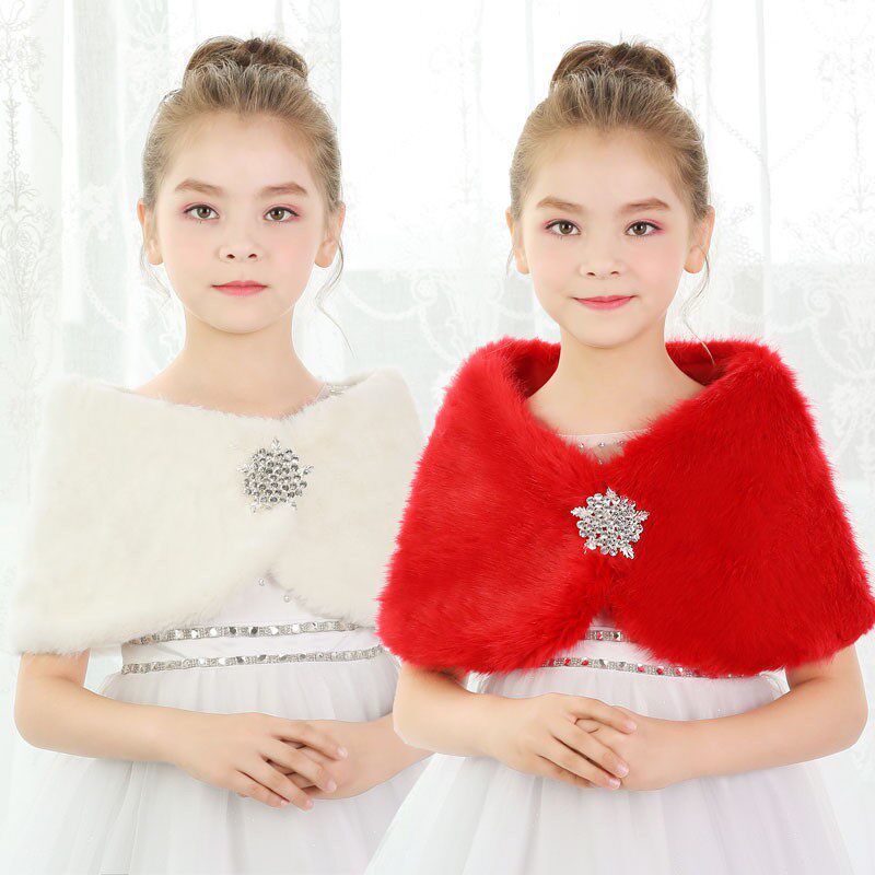 Children's Dress Shawl Girls Princess Dress Cape Thickened Autumn and Winter Flower Girl Performance Etiquette Keeping Girls One-shoulder