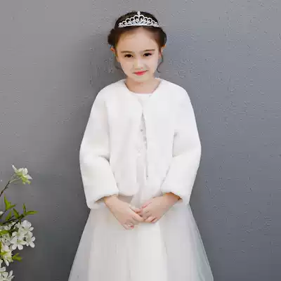 Children's Cape Cape Shawl Long sleeve winter outing Princess Girl thickened plush flower girl dress warm jacket