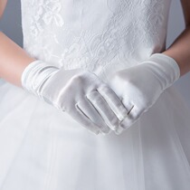 Children Wedding Dresses Gown Gloves Flowers Children Girls Princess Performance Dance Gloves Etiquette Gloves Short black white