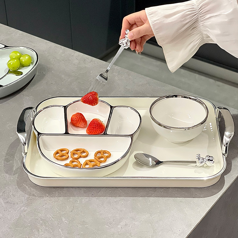 Creative Breakfast Plate Set for One Person, Divided Plate, Simple Household Ceramic Plate, Weight Loss Plate, Divided Plate