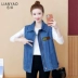 2021 mới áo vest denim phụ nữ ngắn mùa xuân và mùa thu phiên bản Hàn Quốc của áo khoác kích thước lớn xu hướng áo vest ghi lê giản dị hoang dã - Áo vest