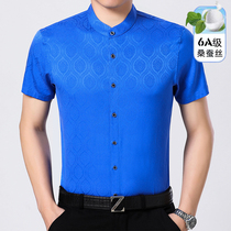 Ordos Produce Advanced Mulberry Silk Shirt Male Official Middle-aged High-end Business Real Silk Ice Silk Short Sleeve Shirt Summer