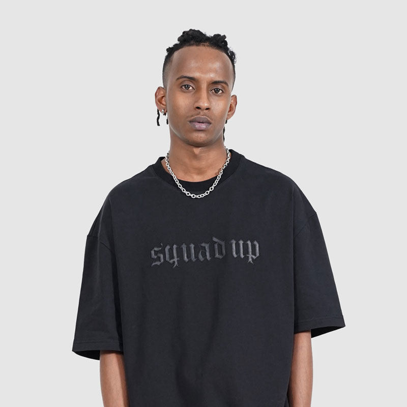 BTW Short Sleeve T-shirt Boys Tide SQUADUP Pattern Squaddup Street Loose Rap Hip Hop Half-sleeve