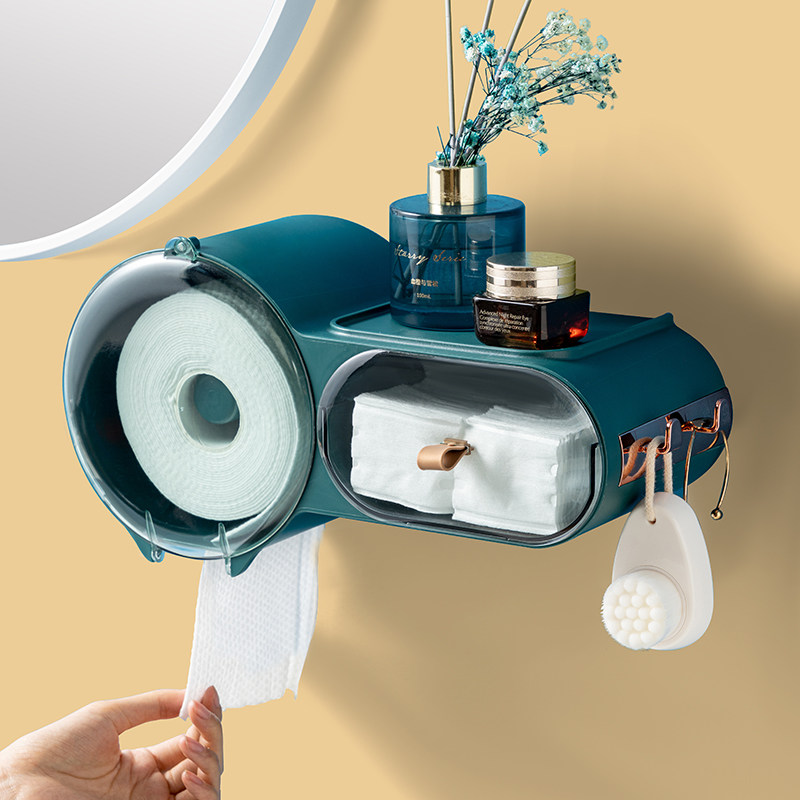 Disposable face towel shelf free punched wall hanging toilet roll paper towel storage box extraction hanging rack