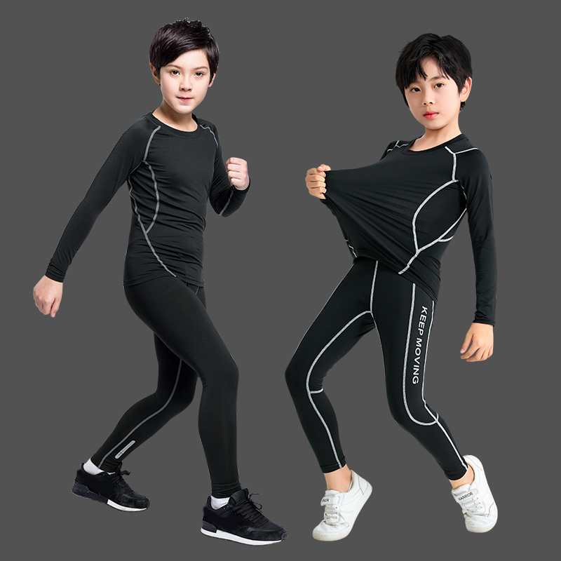 Kids basketball suit set boys' and girls' gym clothes Elementary school sports running suit winter training long sleeve tights