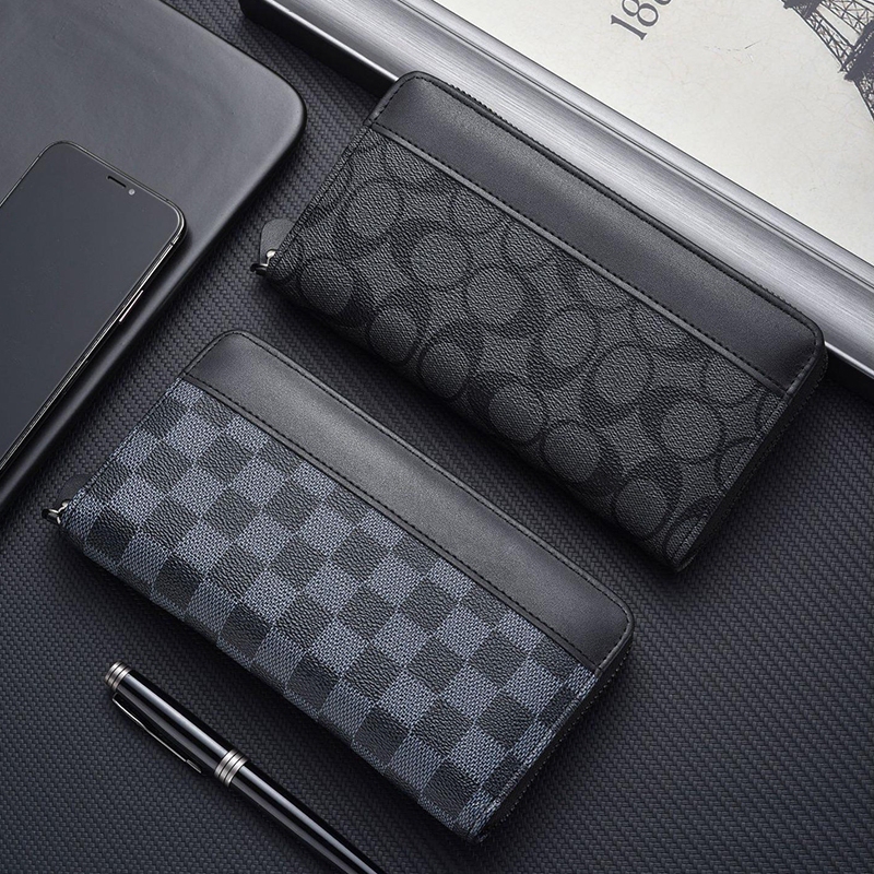 Men's Long Zipper Wallet with Checkerboard Pattern, Large Capacity, Multiple Card Slots, Practical and Exquisite