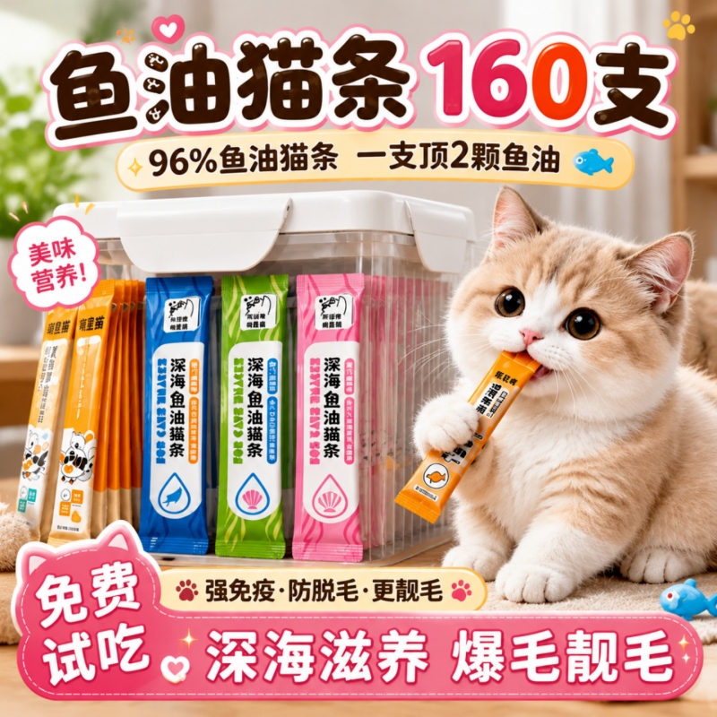 Cat Strips 160 Pieces Whole Box Cat Snacks Cat Food Canned Cat Food Hydrating Nutritious Wet Food for Weight Gain and Facial Development for Kittens Anti-Shedding