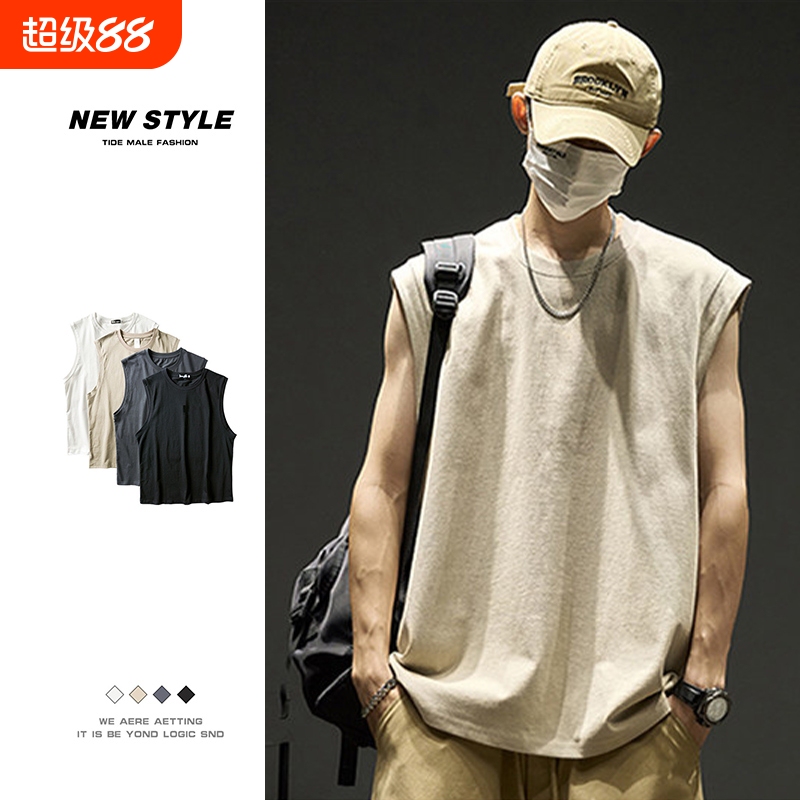 Heavyweight Vest for Men, Summer American Retro Loose Trendy Fitness Sleeveless T-Shirt, Thin Outerwear Tank Top Heavyweight Vest for Men, Summer American Retro Loose Trendy Fitness Sleeveless T-Shirt, Thin Outerwear Tank Top